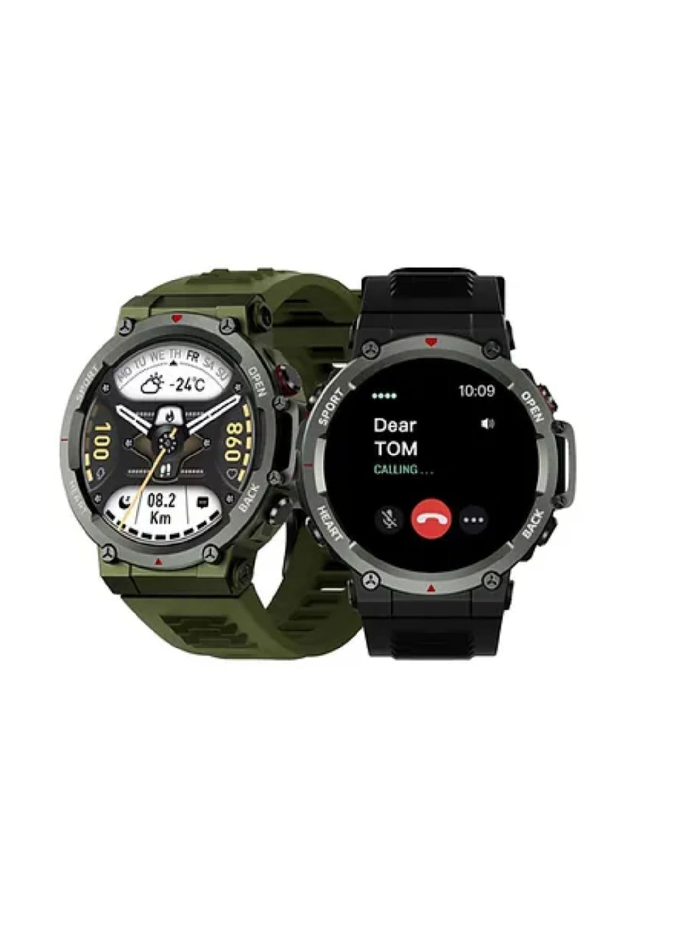 Compare RW24 Sports Smartwatch – Bluetooth Calling, Fitness Tracker, Heart Rate & Sports Mode, Waterproof, Compatible with Android & iOS – Green at KSA Price