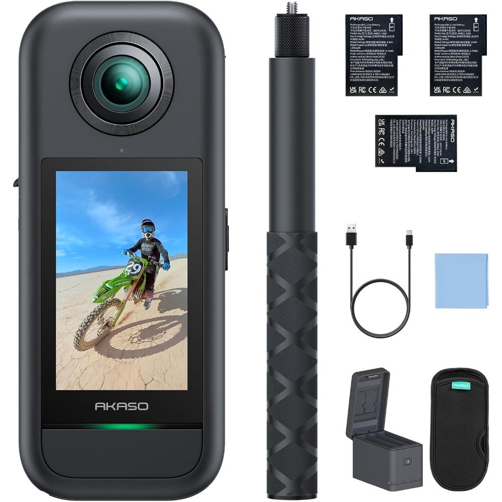 Compare 360 Action Camera  5.7K 360 Video 48MP 12 Sensors 72MP 360 Photo 360SuperSmooth Stabilization Touchscreen Display Invisible Selfie Stick 360 Horizon Lock AI Tracking For Outdoor, Sports, Travel at KSA Price