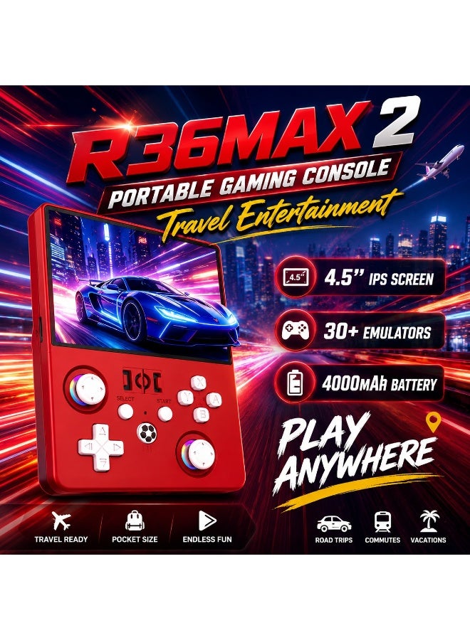 Compare R36MAX 2 Retro Handheld Game Console, 4.5” IPS HD Portable Gaming Device, 1.5GHz HighSpeed Processor, 30+ Emulator Support, 4000mAh Rechargeable Battery, Classic Retro Video Game Player – Red Edition at KSA Price