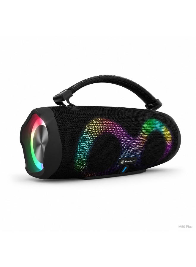 Compare M50 Plus Portable Wireless Bluetooth Speaker, 15000mAh Long Battery, RGB LED Light Effects, Deep Bass Audio, TWS Stereo Pairing, HandsFree Calling, USB Charging, Outdoor & Party Speaker – Black at KSA Price