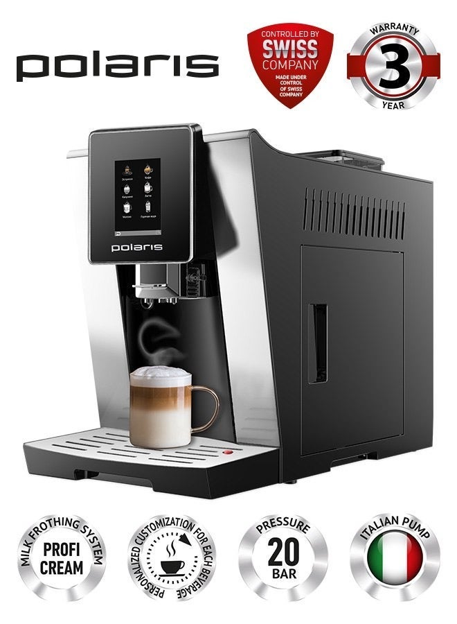 Compare Polaris PACM 2060AC Automatic Coffee Machine | 20 Bar Italian Pump | BuiltIn Steel Burr Grinder 250 g | PROFICREAM | Touch Color Display | 6 Auto Programs | 2L Tank | CupWarming Surface | 1500W at KSA Price