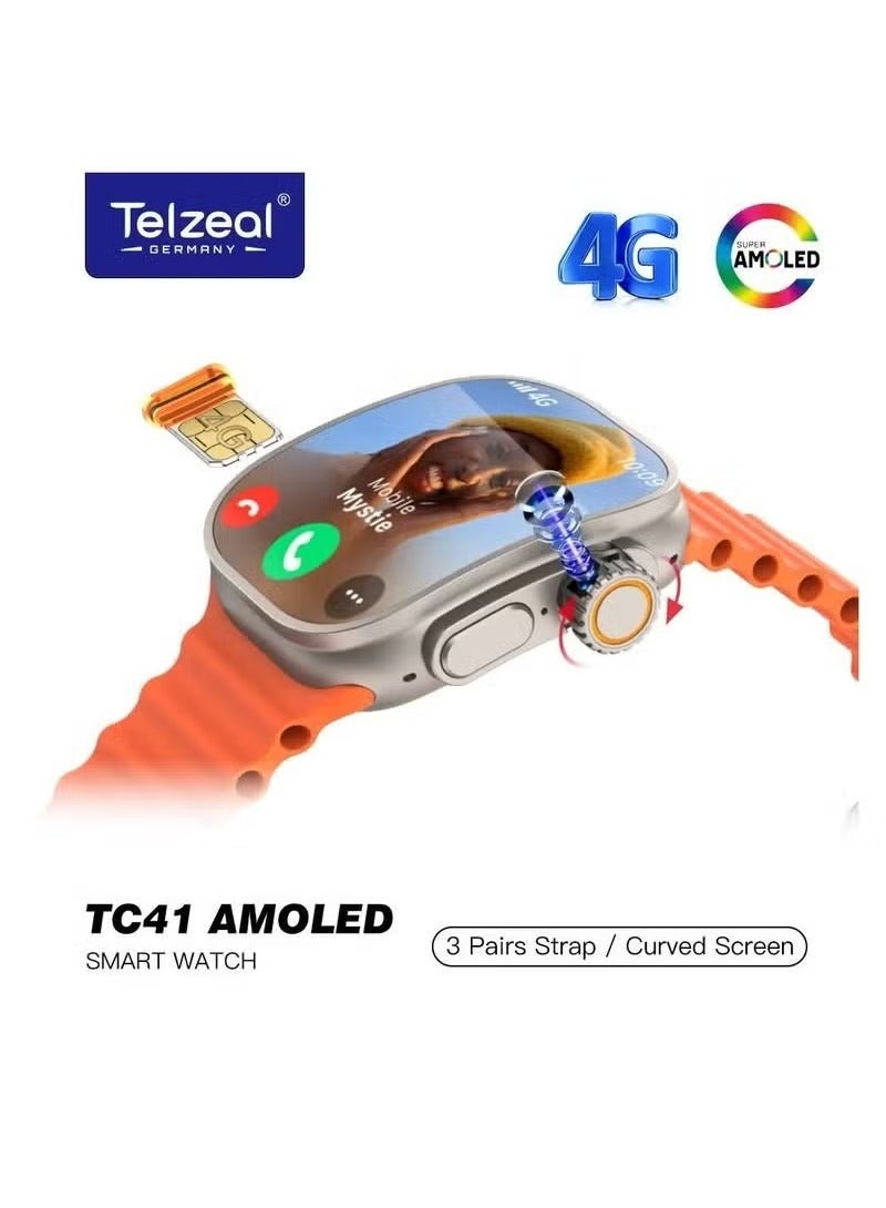 TC41 4G SIM Smartwatch – Curved Screen, HD Display,…