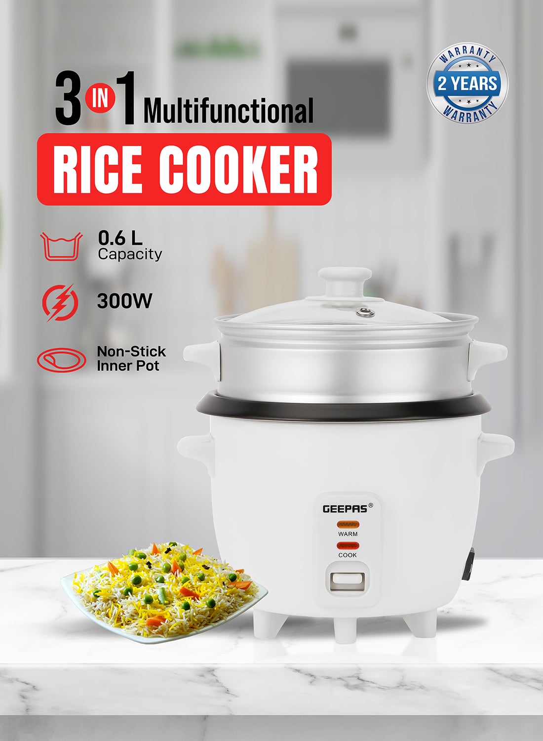 Automatic Rice Cooker 3 in 1 Functions Non-Stick…