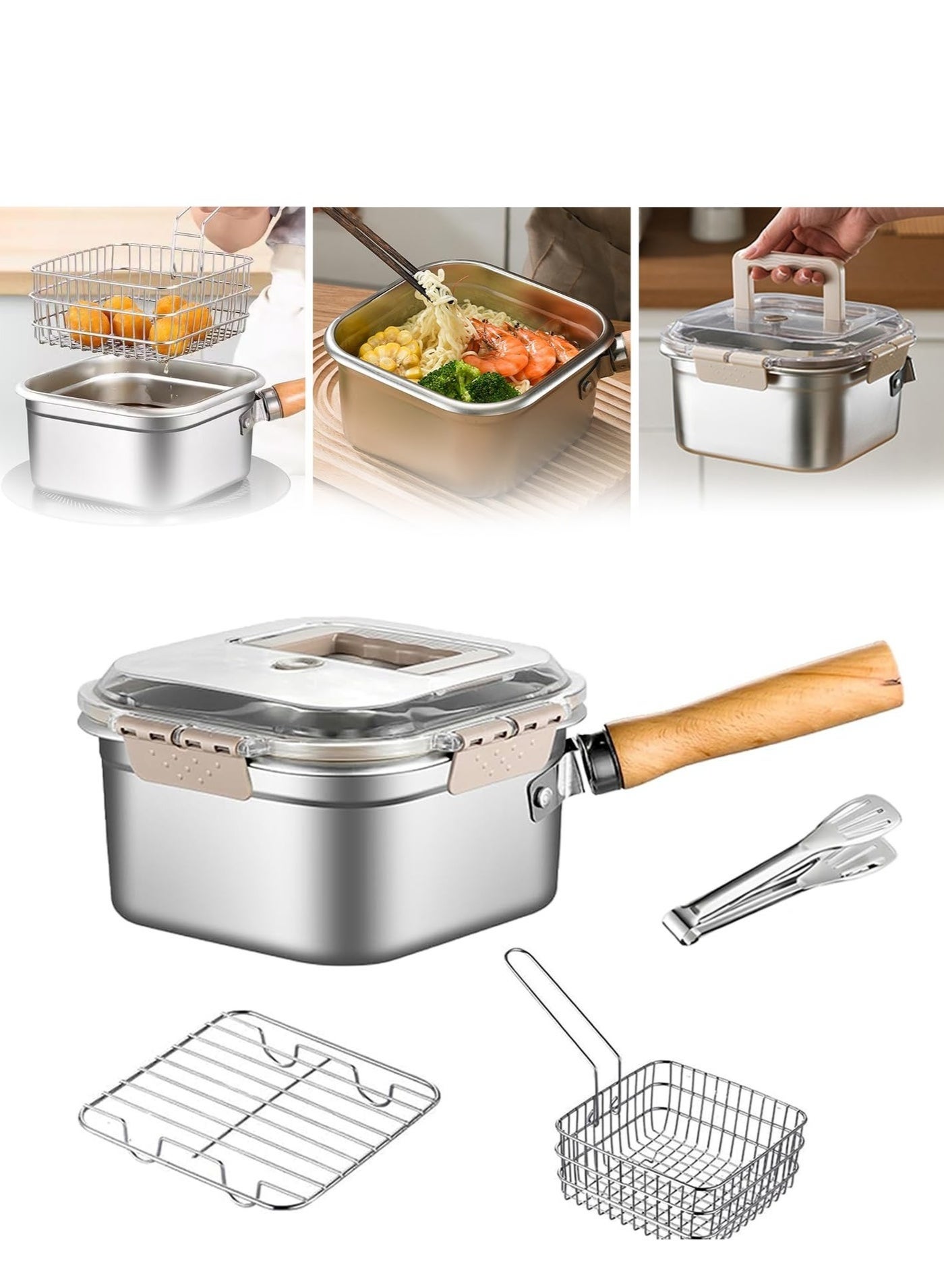 Compare Stainless Steel Deep Fryer,Portable Outdoor Cooking Pot with Basket,Lid,Handle,and Oil Filter Screen,MultiFunctional Food Container,Perfect for Frying Chicken,French Fries,or Noodles,2.5L at KSA Price