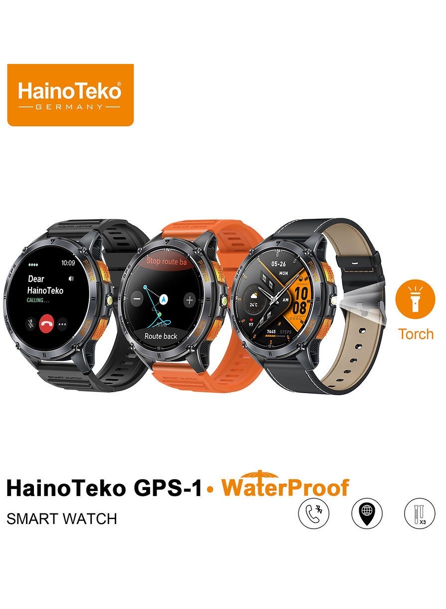 Compare HainoTeko GPS1 Waterproof Smartwatch with AMOLED Display Builtin GPS 3 Pair Straps and Charging Cable Designed For Men at KSA Price