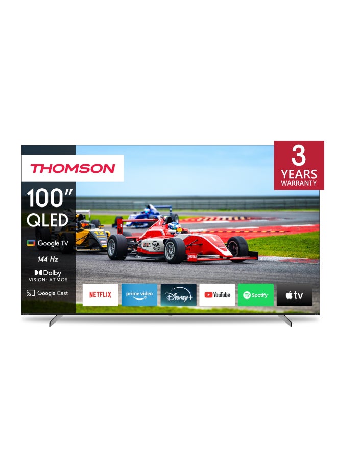 Compare Thomson 100 QLED Pro Google TV with Central Stand Design– 2025 Model with 144Hz Refresh Rate 4K UHD, Dolby Vision &  Atmos, Smart Voice Control, Google Voice Assistant, Frameless Display, Premium Television at KSA Price