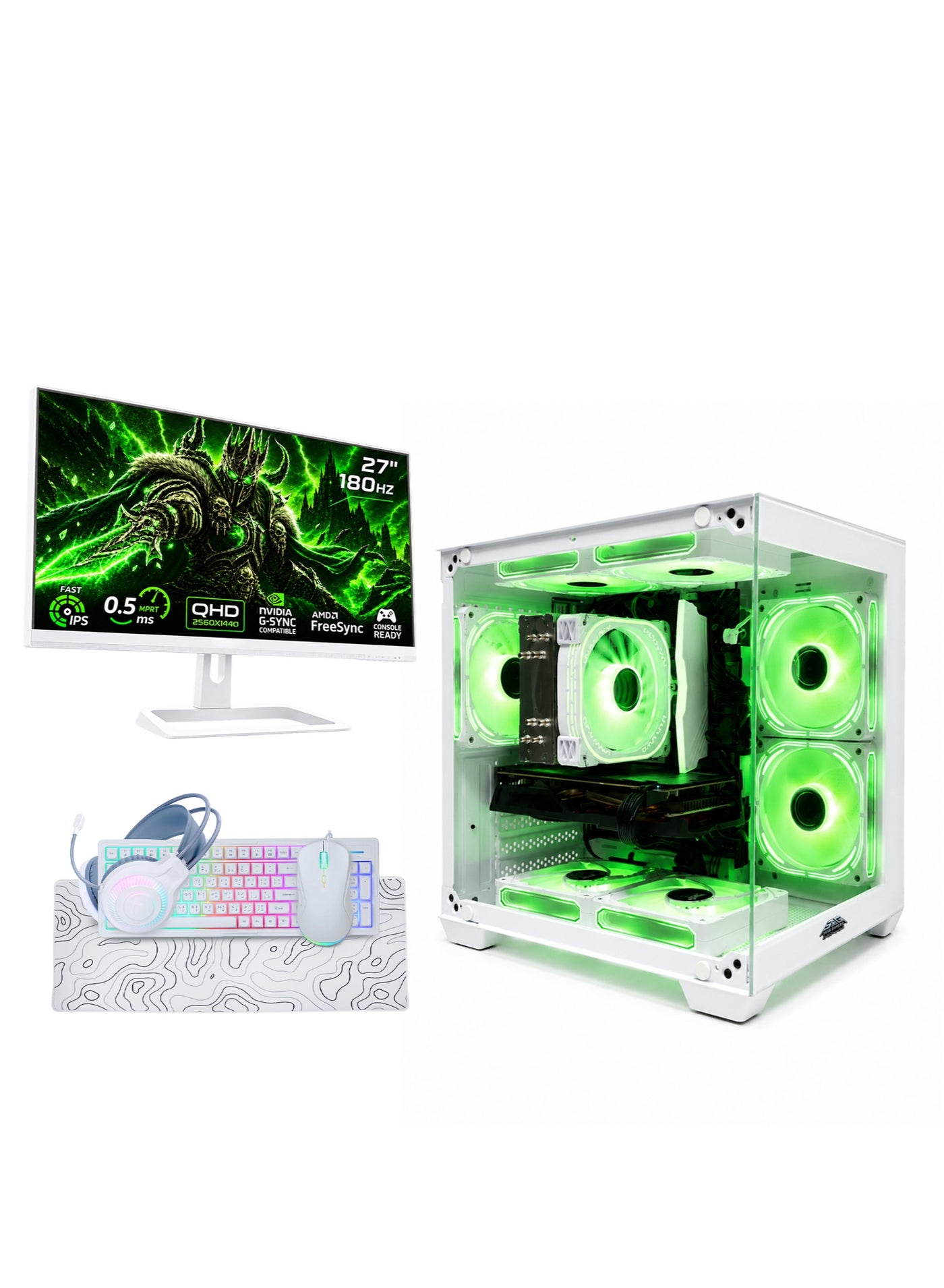 Compare Gaming PC Bundle with Intel Core i512400F, NVIDIA RTX 5060 Ti 8GB, 16GB RAM, 1TB NVMe SSD, 27 180Hz FHD Monitor, Keyboard, Mouse, Headset  White at KSA Price