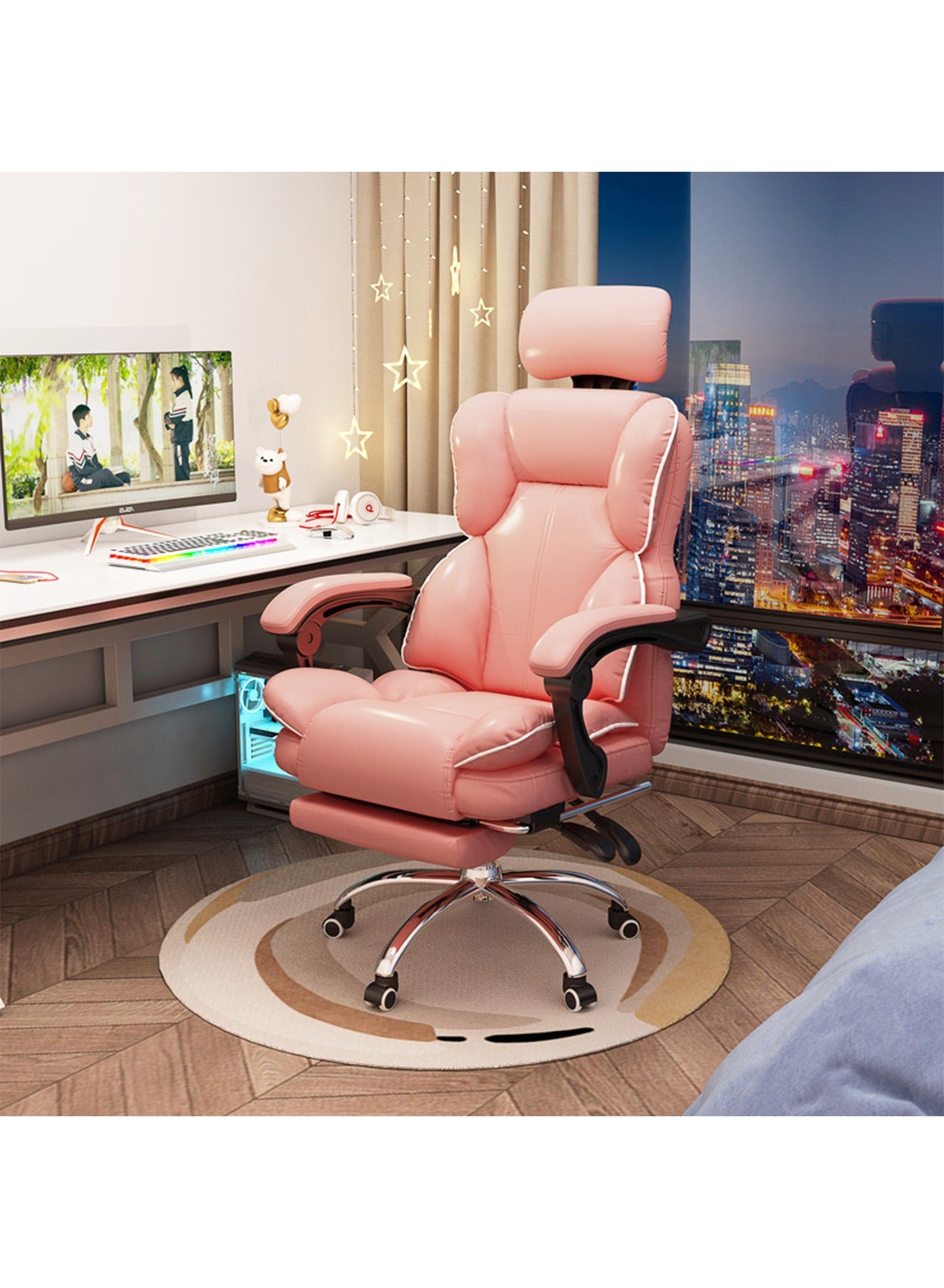 Compare Ergonomic Desk Computer Chair High Back Gaming Office Chair with Lumbar Support Adjustable Swivel Retractable Footrest and ArmRest at KSA Price