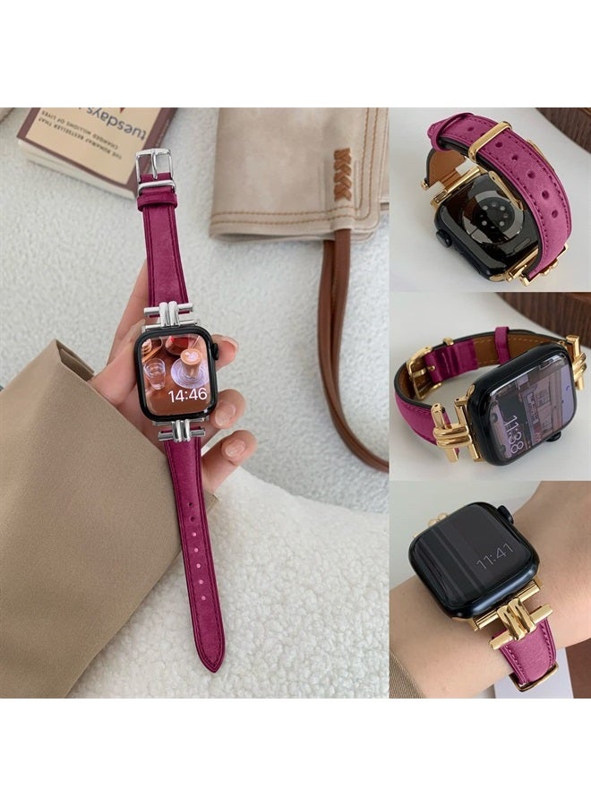 Compare Leather Slim Band Compatible for Apple Watch 42mm 44mm 45mm Band,Genuine Purple Leather IShape Watch Strap Bracelet with Stainless Buckle for iWatch Women Bands Series 8 7 6 5 4 3 2 1 SE at KSA Price