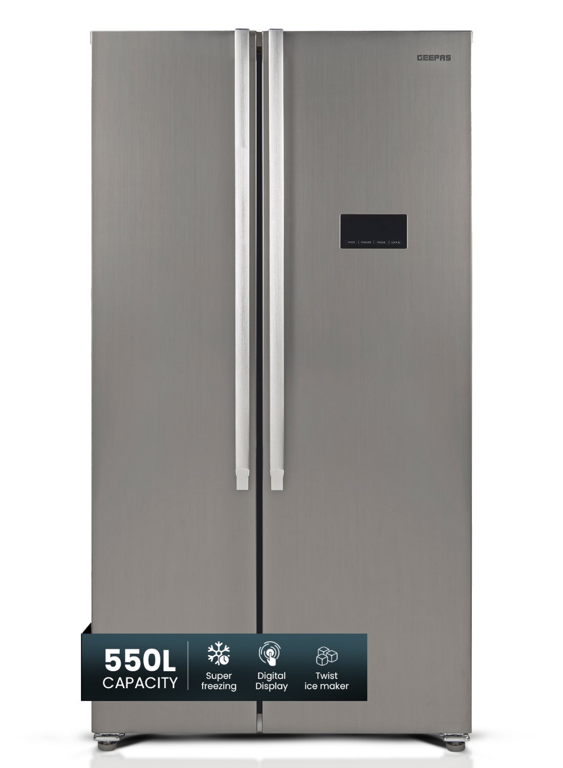 Compare 550L Gross442L Net Capacity No Frost Side By Side Refrigerator| With Multi air Flow, Digital Control Temperature Display, Inverter Compresspr, Tempered glass Shelves, Twist Ice Maker, 4 Cooling Modes, Door Open Alarm, Freezer 145L at KSA Price