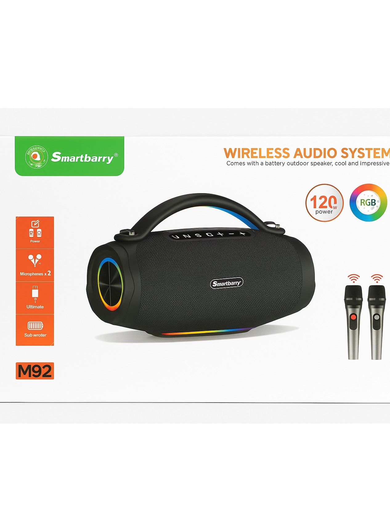 Compare Smartbarry M92 Wireless Karaoke Speaker with Dual Microphones RGB LED Lights Powerful Portable Bluetooth Speaker for Home Parties and Outdoor Events at KSA Price