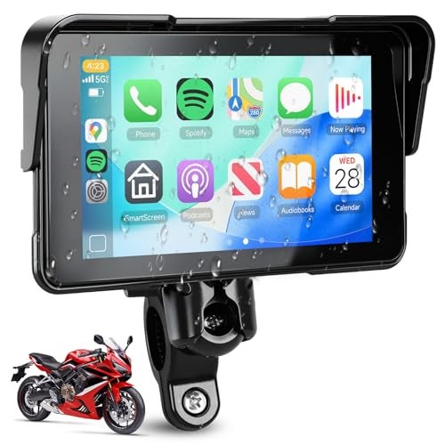 Compare 5Inch Motorcycle CarPlay Screen Wireless Android Auto for Moto with GPS Navigation for Motorbike Bluetooth Voice Control Portable Moto Car Play Screen at KSA Price