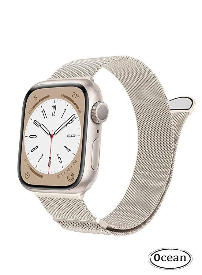 Compare Stainless Steel Mesh Loop Magnetic Clasp Replacement Band For Apple Watch SE Series 87654321 Starlight, 38mm40mm41mm at KSA Price