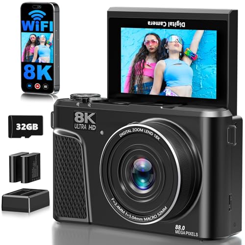 Compare 8K Digital Camera for Photography, 88MP WiFi Vlogging Camera for YouTube with 18X Digital Zoom & 3 180°Flip Screen, Autofocus Vlog Cameras with Lens Cap, 32GB Card, 2 BatteriesGunmetal at KSA Price
