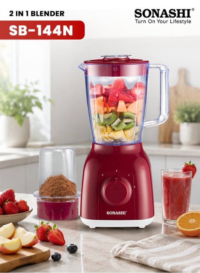 Compare 2 In 1 Blender With 2 Speed Setting And Pulse  Spice Grinding, Smoothie Making And Juicing 350650 Watts | Unbreakable Blender Jars With Stainless Steel Blades | Safety Lock System 1.25 L 650 W SB144NR Red at KSA Price