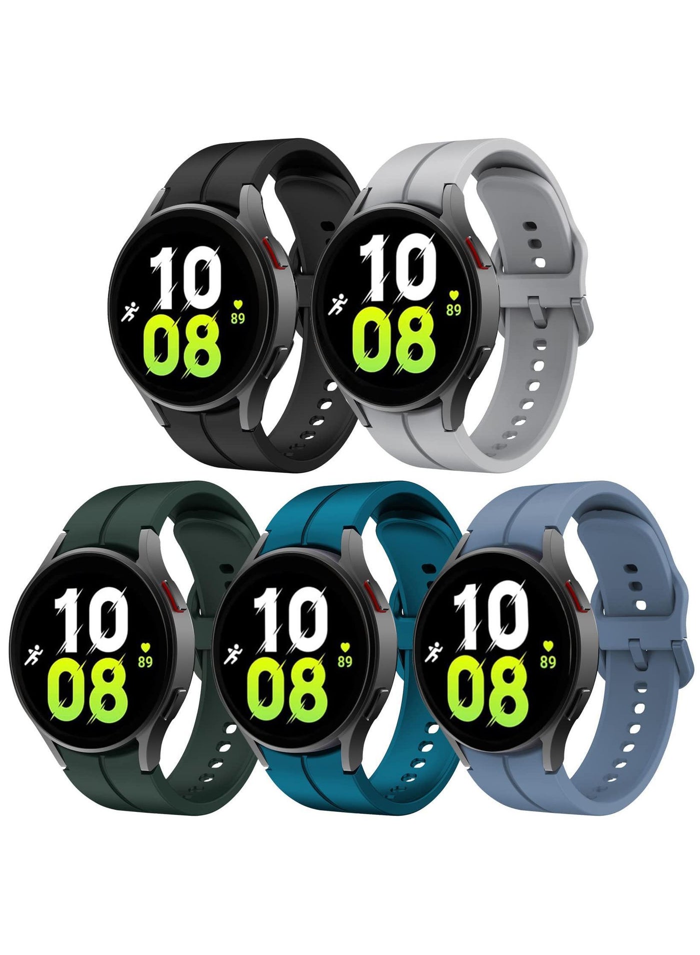 Compare 5Pack Silicone Replacement Strap for Samsung Galaxy Watch 5 Pro 45mm, Galaxy Watch 4 40mm 44mm, Classic 42mm 46mm No Gap Replacement Strap with Colorful BuckleBlackGreyBlueBlueGreen at KSA Price