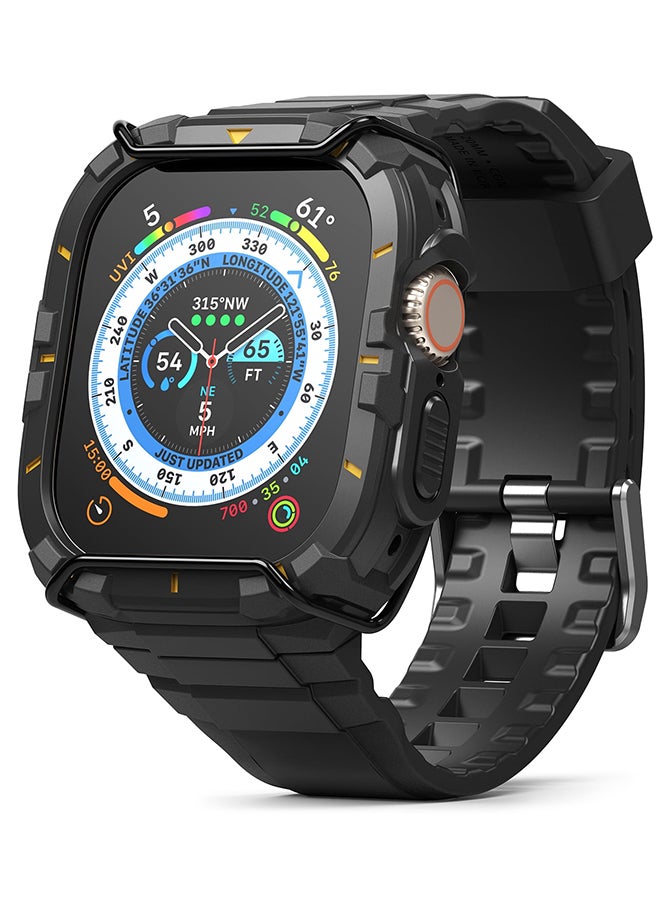 Compare FusionX Watch Band+ Case Compatible With Apple Watch Ultra 2  1 Shockproof Rugged Watch Body Guard Cover With Color Index Black Yellow Index at KSA Price