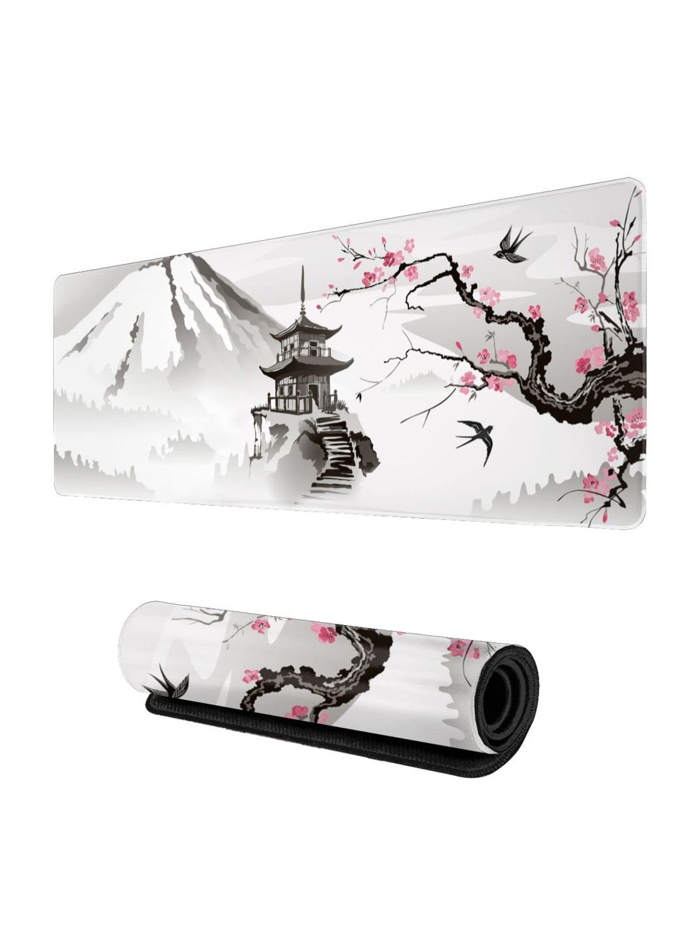 Compare Gaming Mouse Pad Black and White Plum Bossom Cherry Blossom, Extended Large Mouse Mat Desk Pad, Stitched Edges Mousepad, Long NonSlip Rubber Base Mice Pad 31.5x11.8x0.12 Inch, A2 at KSA Price