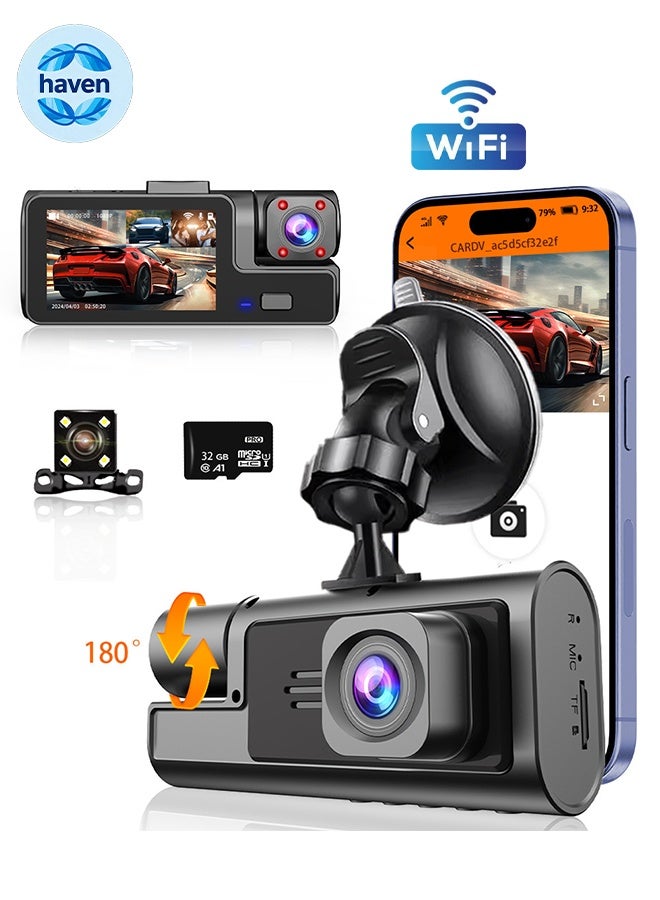 HD 1080P Dash Cam 3 Channel Dash Cam Front…