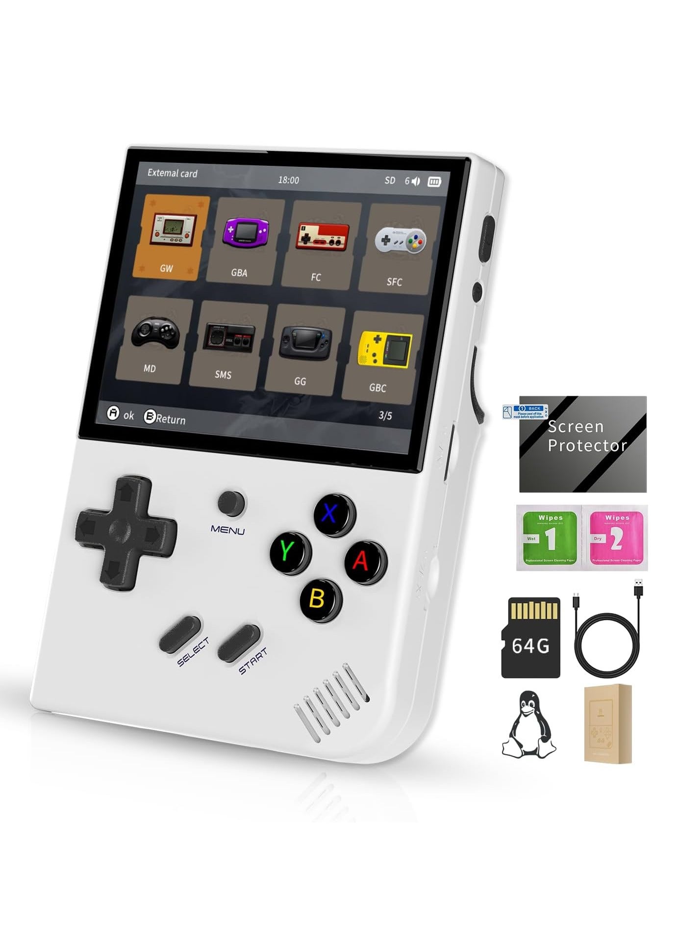 Compare RG35XX Plus Linux Handheld Game Console, 3.5 IPS Screen, PreLoaded 5527 Games, 3300mAh Battery, Supports 5G WiFi Bluetooth HDMI and TV Output 64GB, White at KSA Price