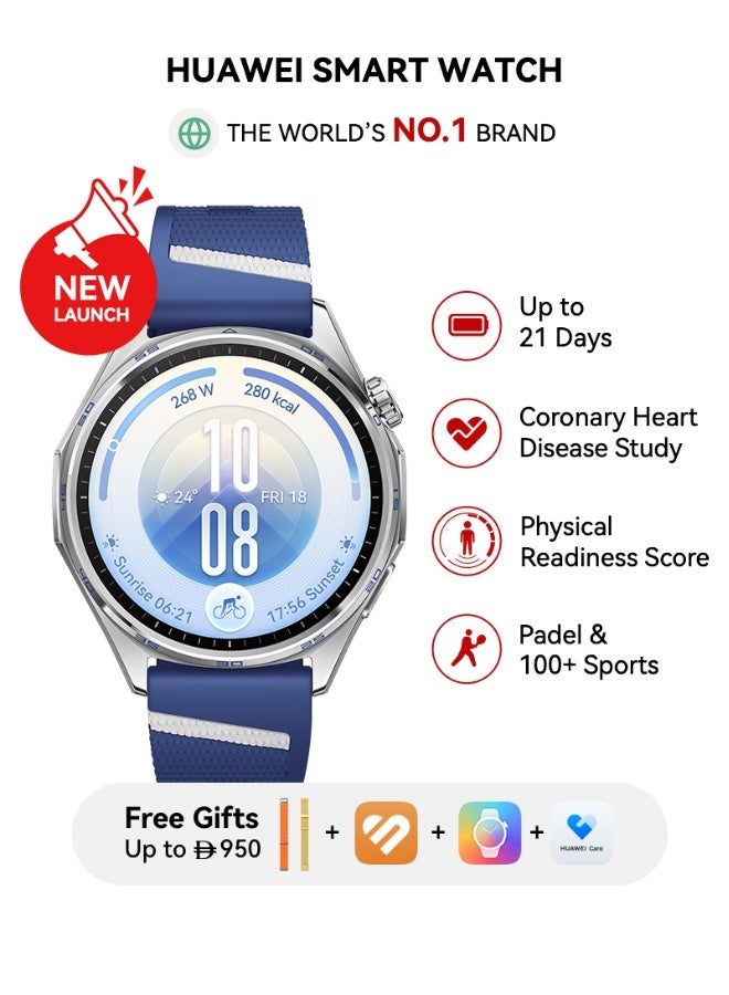 Compare WATCH GT7 46mm Smart Watch, Upto 21 Days of Battery Life, Compatible with iOS & Android, ECG, Heart Rate Monitoring, 100+ Sports Modes, Physical Readiness Score With Free 2 Extra Straps blue at KSA Price