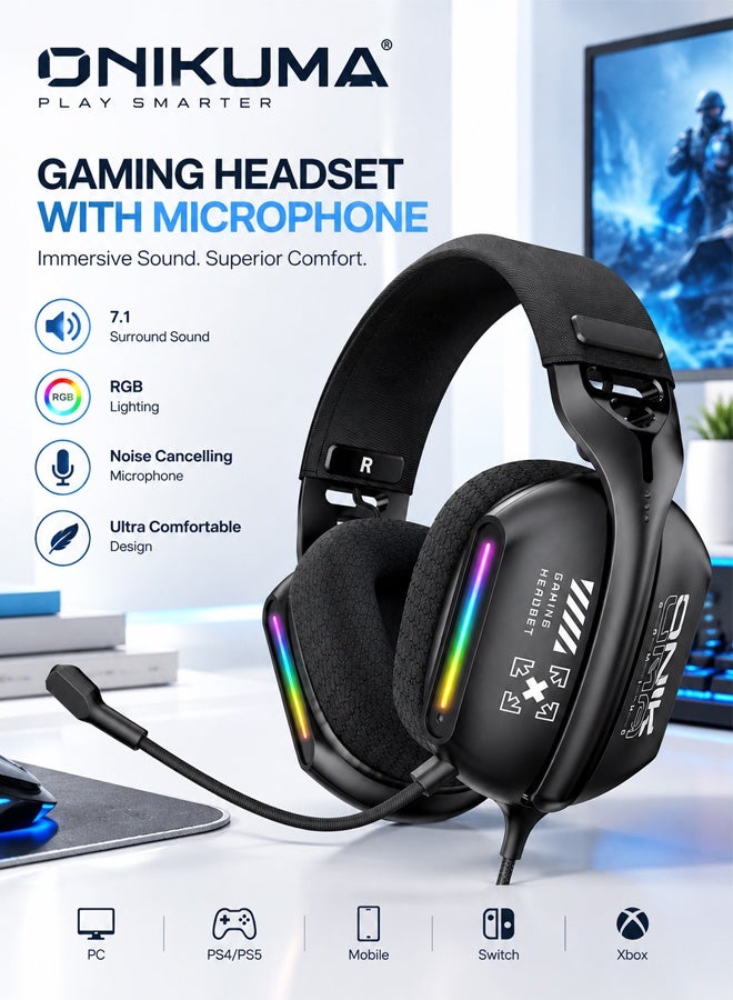 Compare X12 OverEar Wired Gaming Headset with 40mm Drivers, RGB Lighting, and NoiseCancelling Microphone  MultiPlatform Compatible, Black at KSA Price