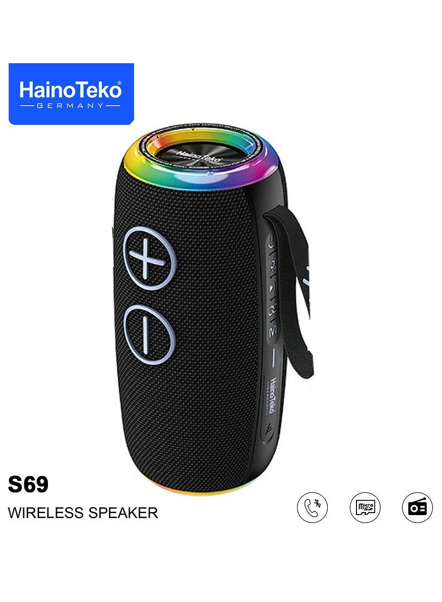 Compare HainoTeko S69 Portable Wireless Bluetooth Speaker With RGB LED Lights Stereo Sound Output Multi Purpose Button Control Black at KSA Price