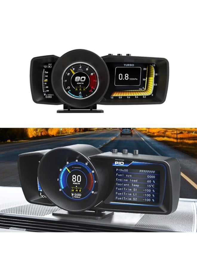 Compare Car HUD Head Up Display with OBD2 + GPS Dual System Digital Speedometer with 3 LCD Screens A600 MultiFunction Dashboard Computer OBD Mode only for 2012 and Later Cars, GPS Mode for All Cars at KSA Price