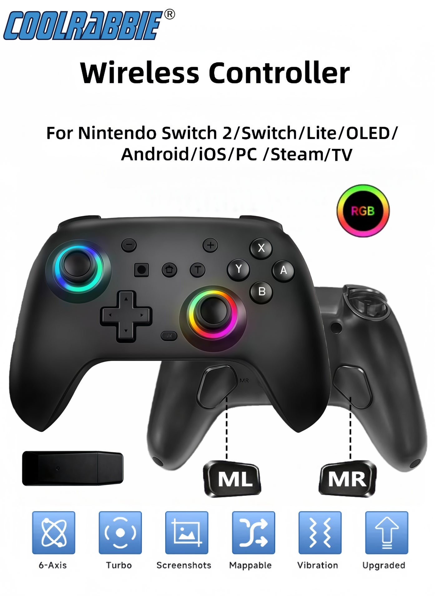 RGB Wireless Switch Controller for Nintendo…