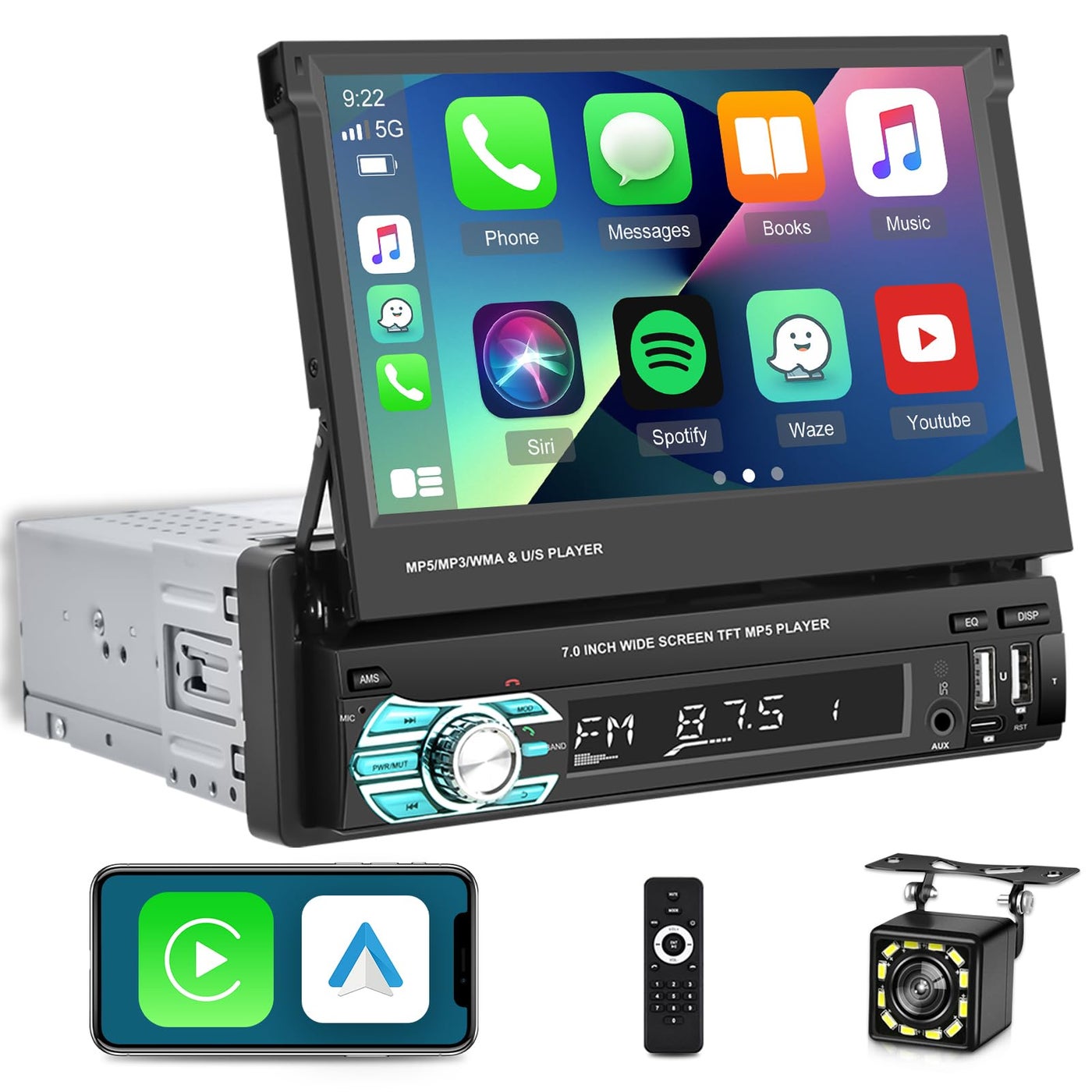 Single Din Flip Out Screen Car Stereo with…