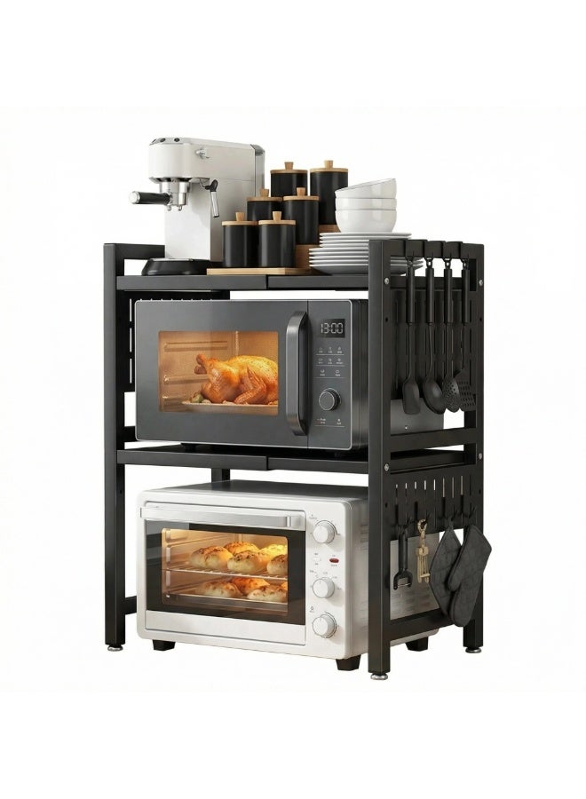 Compare SALADAYS Expandable Microwave Stand, 3 Tier Microwave oven Rack with 8 Hooks, Height Adjustable Oven Stand for Kitchen, Width 40–60 cm Freely Adjustable, Kitchen Shelf Organiser Black at KSA Price