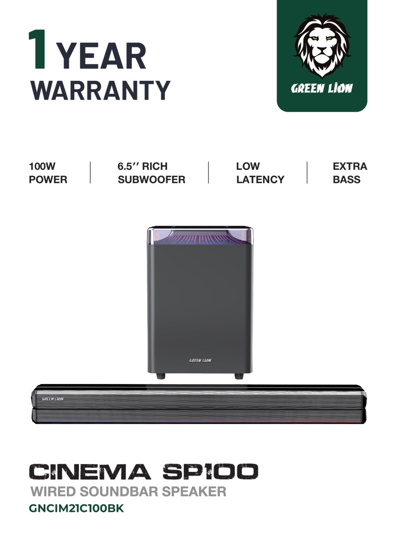 Compare Cinema SP100 Wired Soundbar 2.1 Channel with Quad 2.5 inch Speaker & 6.5 inch Subwoofer  100W Rated Power  Sound System  Home Theater Sound Bar  Bluetooth V5.0  Remote Control Included  Black at KSA Price