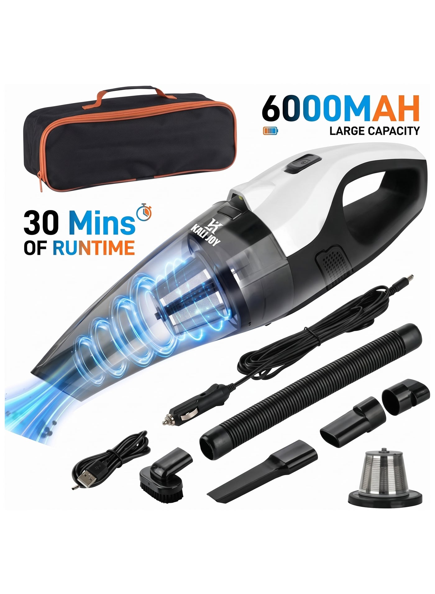 Compare Handheld Car Vacuum Cleaner – Powerful Suction, Cordless Portable Mini Vacuum & Air Duster with LED Light, Multi‑Nozzle Attachments, 6000mAh Battery – For Car, Home & Office Black & White at KSA Price
