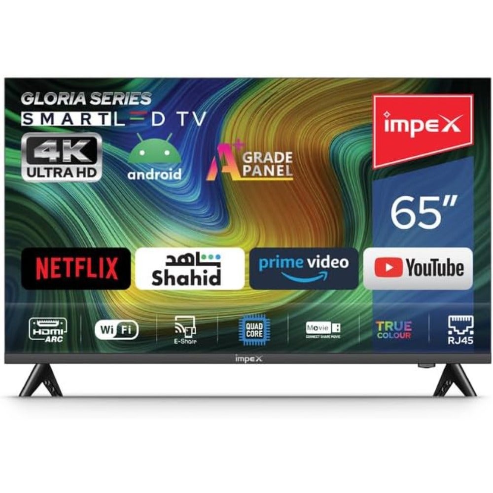 Compare 4K UHD Smart LED TV Latest Android Version Quad Core Processor Frameless Slim Design A+ Grade Panel Builtin WiFi 3 HDMI Ports 2 USB Ports 2Year Warranty Gloria 65 Inch UHD Smart TV at KSA Price