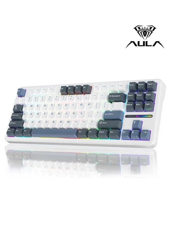 Compare F87 Pro TriMode Gaming Keyboard,RGB Backlit Mechanical Keyboard Bluetooth2.4GHzTpyeC TKL Custom Hot Swappable Gaming Keyboards with PBT Keycaps, Graywood Switch at KSA Price