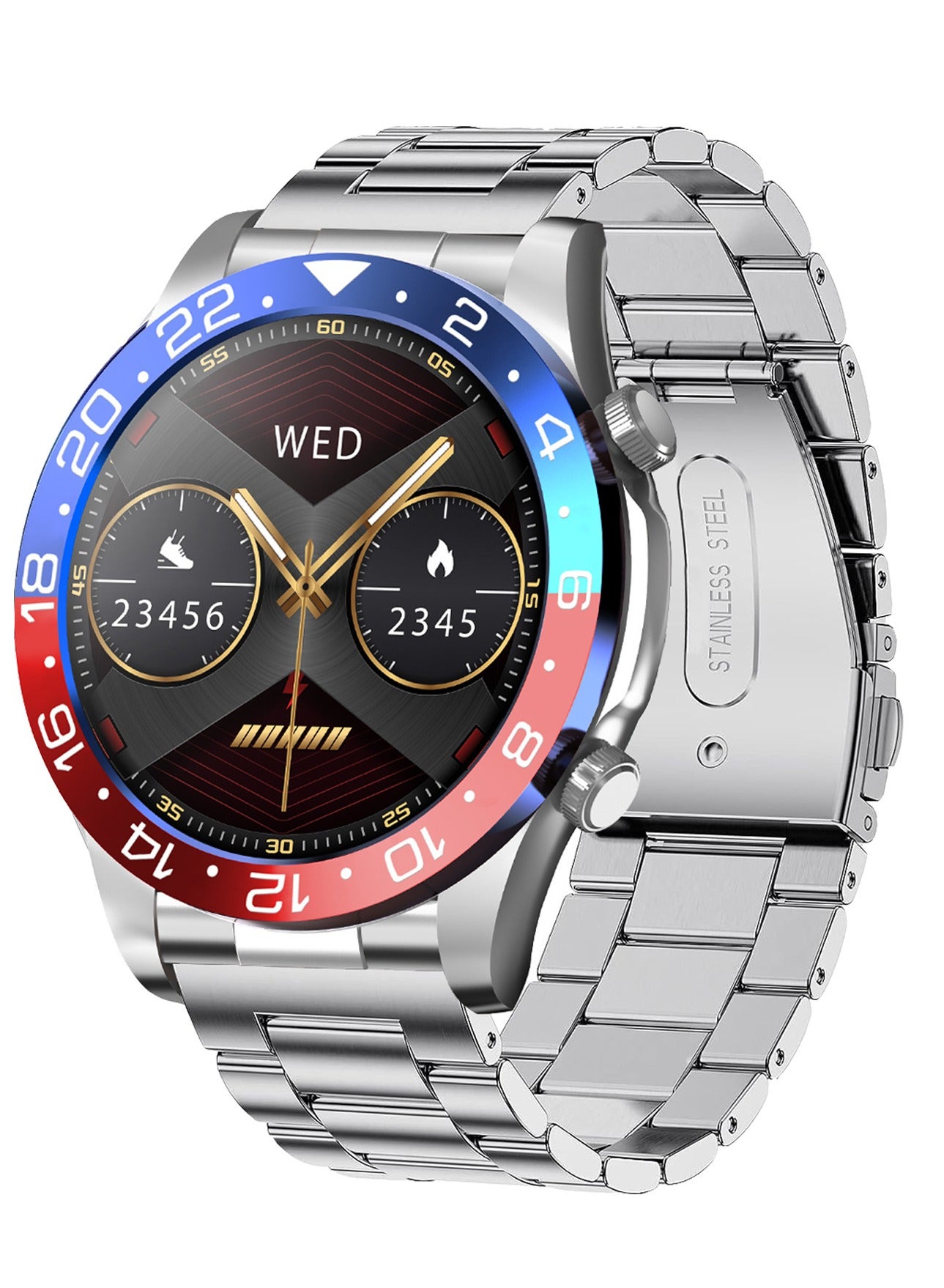 Compare Fashion Mens Smart Watch Business Sports Fitness Tracker Heart Rate Blood Pressure Smartwatch Bluetooth Calls IP68 Waterproof 1.43 AMOLED Screen For Android IOS,Red Blue at KSA Price