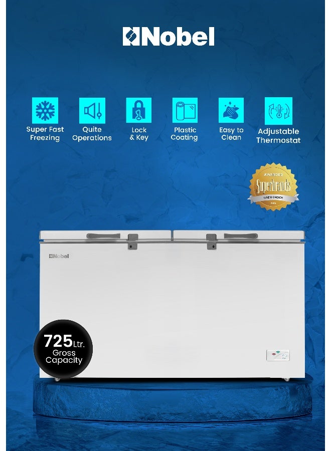 Compare Chest Freezer 725L Gross  500L Net – Double Door, R290 Refrigerant, Lock & Key, Metal Basket,  1 Year Warranty 725 L 400 W NCF725 white at KSA Price
