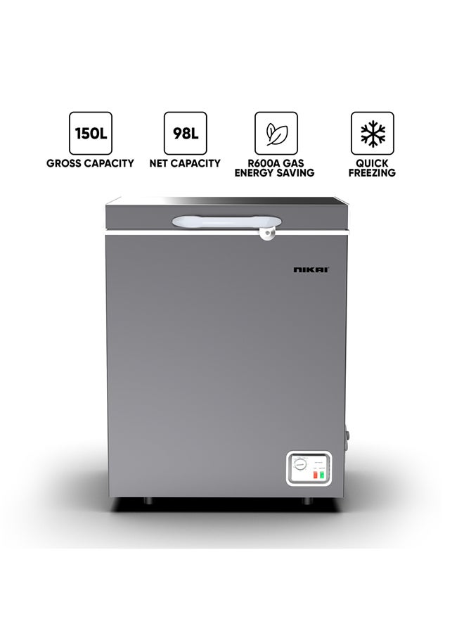 Compare 150L Gross  98L Net, Single Door Chest Freezer With Storage Basket, High Energy Efficiency Cooling System, Adjustable Temperature, Child Lock, Silent Operation, Ideal For Home And Restaurants 150 L 342 kW NCF150N7S Silver at KSA Price
