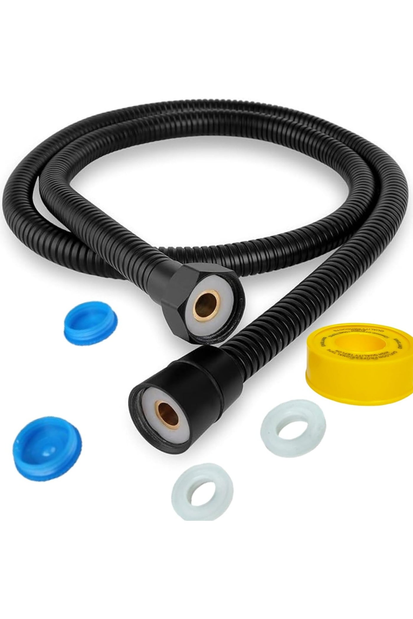 Compare Matte Black Stainless Steel Shower Hose 150 cm with Teflon Tape | Electroplated Handheld Shower Extension with Brass Insert & Nut – Flexible Hose for Bathroom, Pet Bathing & Cleaning at KSA Price