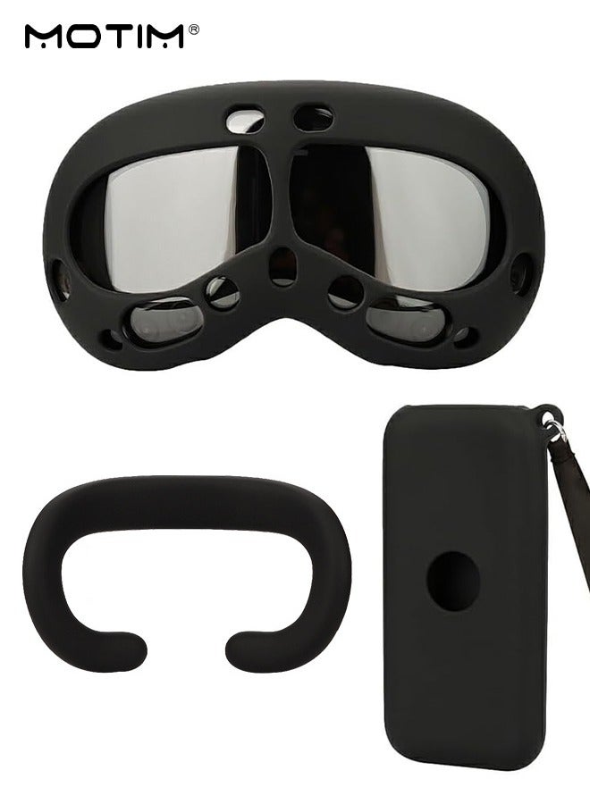 Compare 3 IN 1 Set, Apple Vision Pro Silicone Protective Case, Battery Case with Belt Clip, VR Headset Protective Shell, Eyeshade Protector Cover, Shockproof, AntiScratch, Dustproof Apple Vision Pro Protector Set at KSA Price