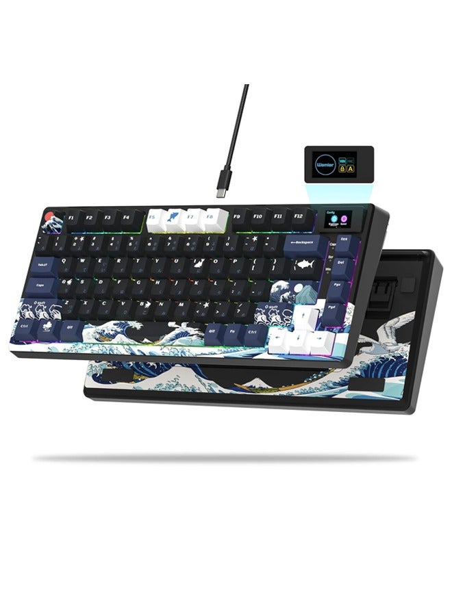 Compare SK80 Gaming Keyboard,75% Wireless Mechanical Keyboard with Color & OLED Display, Hot Swappable Keyboard, RGB Custom Keyboard Board Mount, PreLubricated Stabilizer for MacWin,Black Kanagawa at KSA Price