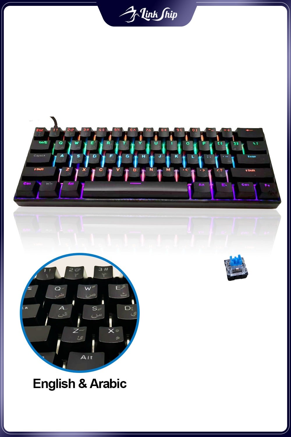 61 Keys Arabic-English Mechanical Gaming Keyboard,…