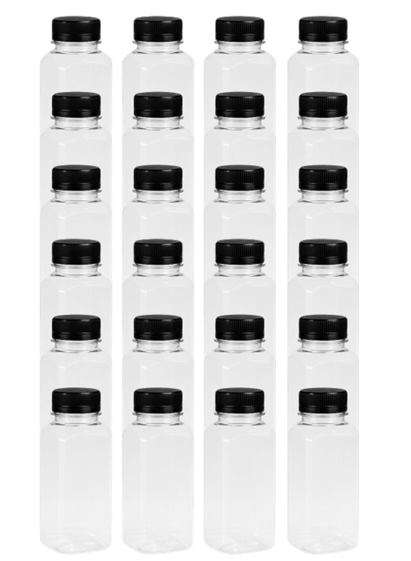Compare Empty Plastic Reusable Square Bottles 24Pcs 200ml6Oz | Transparent Juice, Milk, Water Storage Containers with Black Caps | Portable Travel Size Beverage Bottles at KSA Price