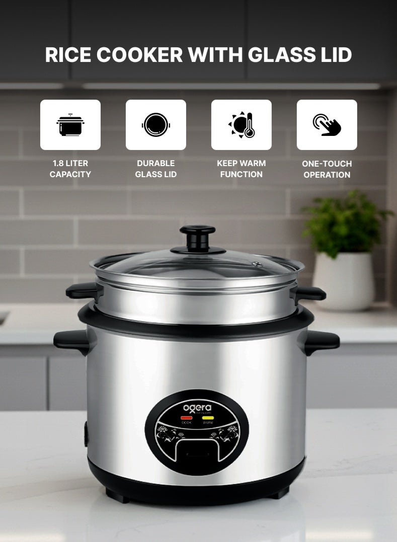 3-in-1 Electric Rice Cooker 1.8L | Non-Stick Inner…