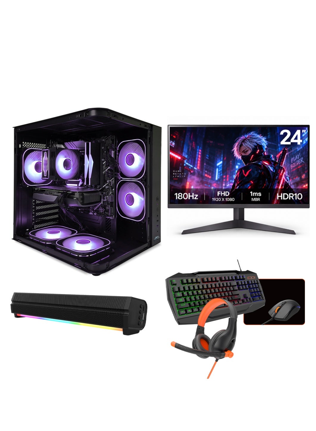 Compare All In One  Gaming PC Bundle  Intel Core i512400F | NVIDIA GeForce RTX 5060 8GB Graphics | 16GB RAM | 1TB NVMe SSD | 24 FHD Monitor & RGB Gaming Soundbar | Keyboard Mouse Headset Combo | WiFi & Bluetooth Ready | Windows 11 Pro | RGB Gaming PC Full Set Black at KSA Price