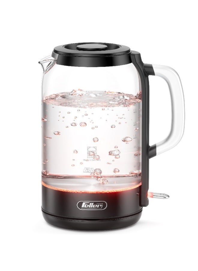Compare Feller Germany EK730 Electric Kettle, 1.7L German Schott Glass, 2200W Fast Boil, Strix Control, BPA Free Black at KSA Price
