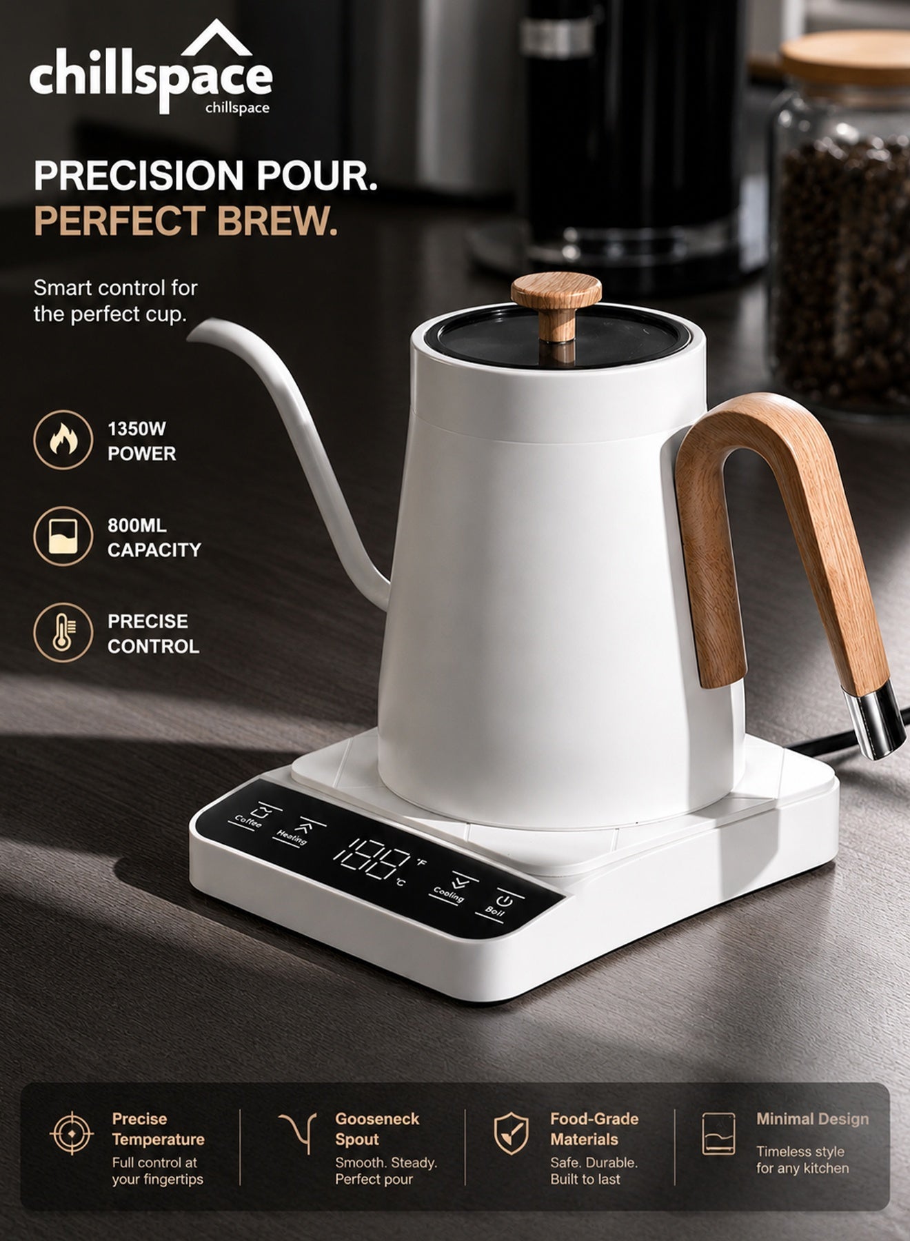Electric Gooseneck Kettle V60 Coffee Kettle, 800ML…