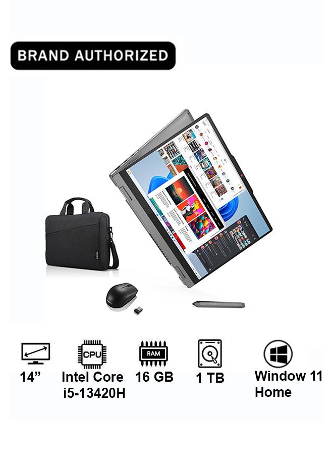 Compare IdeaPad 5i 2in1 Laptop 14inch WUXGA Touchscreen | Intel Core i513420H | 16GB LPDDR5X RAM | 1TB SSD | Intel UHD Graphics | Windows 11 Home | Luna Grey | 83KX0040AX+ACC English Arabic Bundle with mouse and backpack Luna Grey at KSA Price