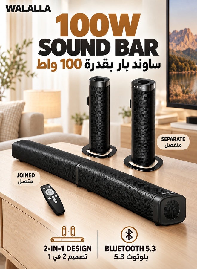 Sound Bar, 100W Sound Bar for Smart TV, Bluetooth…