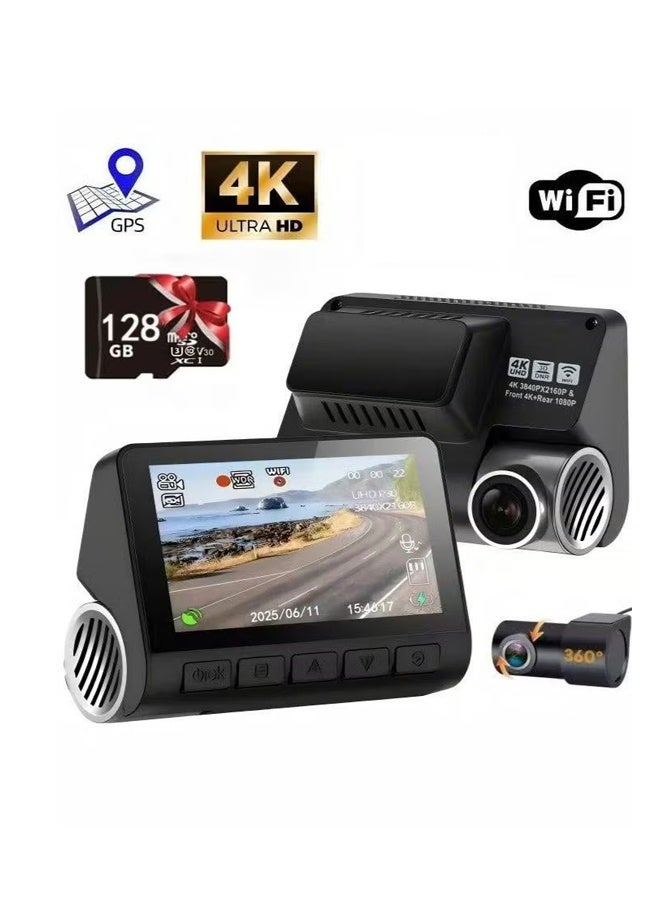 Compare 4K DualChannel Dash Cam Front 4K + Rear 1080P | Starlight Night Vision & 170° UltraWide Angle Front Camera | 3 IPS Touchscreen | Builtin GPS + WiFi + Free 128GB TF Card| 247 Parking Mode at KSA Price
